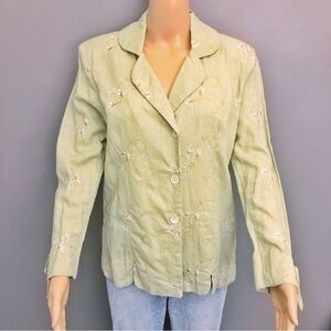 Vintage Cottagecore Floral Embroidery Romantic Boho Green Button Down  Blouse